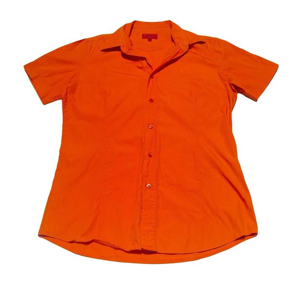 Hugo By Hugo Boss Shirt Mens Size M Orange Button Up Short Sleeve